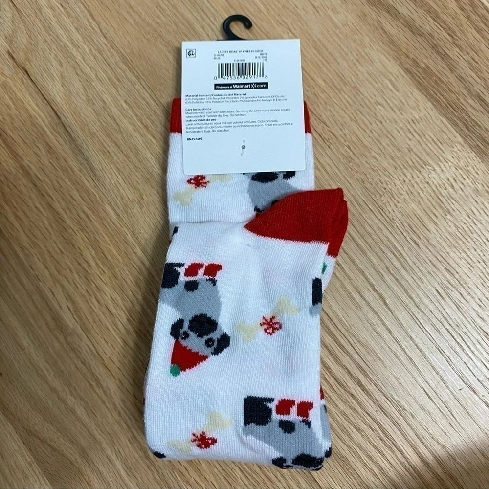 Pug Christmas Dog Knee High Socks NEW Sz 4-10 Santa Hat